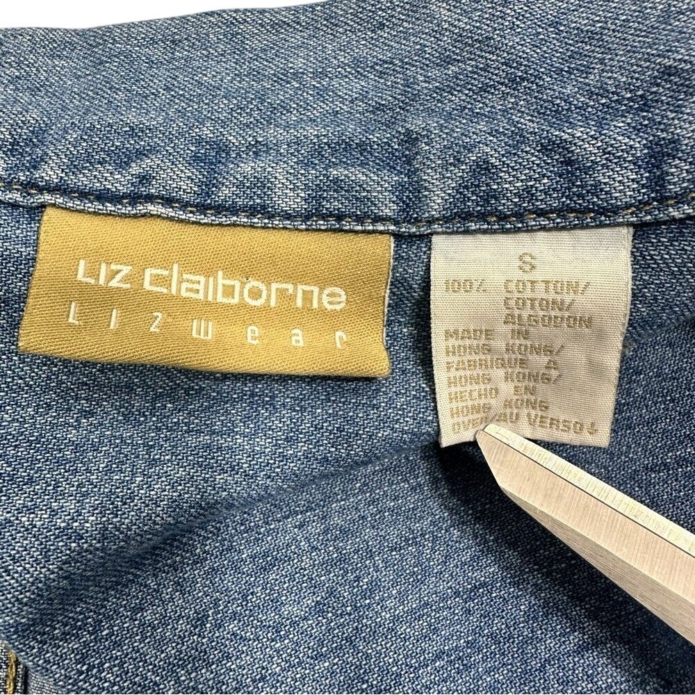 Liz Claiborne Lizwear Blue Denim Zip Up Jacket Womens Small 100% Cotton Vintage - Picture 5 of 8